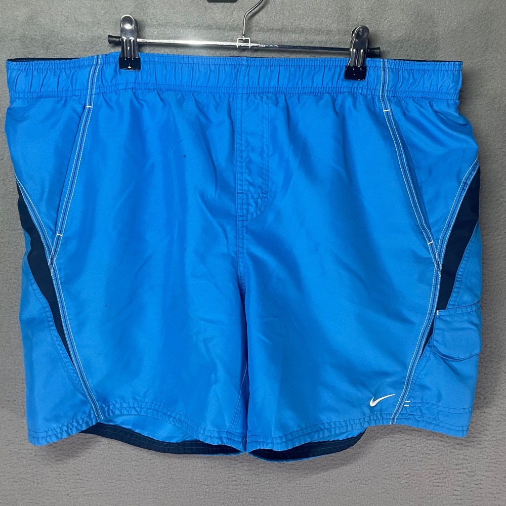 Nike Swim Trunks‎ Mens Large 38 Waist Blue Lined Shorts Swoosh No Drawstring